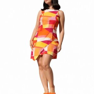 Trina Turk Geopmetric Print Asymmetric Skirt Sleeveless Knit Dress - Size 14
